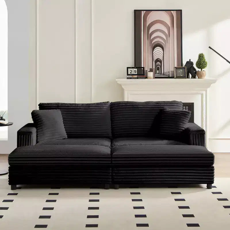 Poltrona Chaise Longue Oversize da Interno, Divano Moderno Rivestito in Velluto a Coste da 85 W con 2 Pouf Rimovibili, Comoda Poltrona Divano Pigro