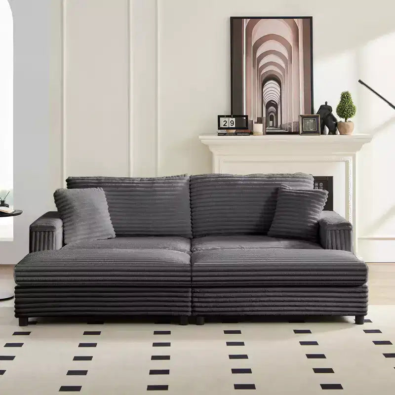 Poltrona Chaise Longue Oversize da Interno, Divano Moderno Rivestito in Velluto a Coste da 85 W con 2 Pouf Rimovibili, Comoda Poltrona Divano Pigro