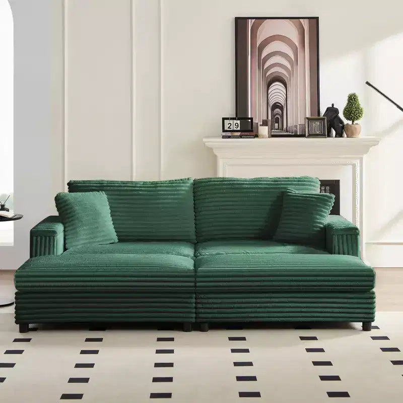 Poltrona Chaise Longue Oversize da Interno, Divano Moderno Rivestito in Velluto a Coste da 85 W con 2 Pouf Rimovibili, Comoda Poltrona Divano Pigro