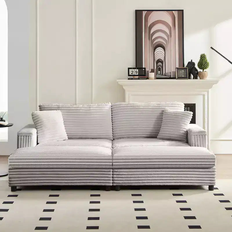 Poltrona Chaise Longue Oversize da Interno, Divano Moderno Rivestito in Velluto a Coste da 85 W con 2 Pouf Rimovibili, Comoda Poltrona Divano Pigro