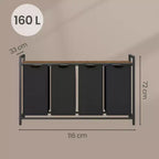 Cesto portabiancheria con separatore, 45,7 x 13 x 28,4 pollici, cesto per la biancheria con 4 sacchi estraibili e rimovibili, scaffale, struttura in metallo (40L)