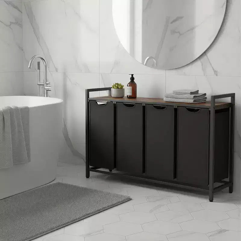 Cesto portabiancheria con separatore, 45,7 x 13 x 28,4 pollici, cesto per la biancheria con 4 sacchi estraibili e rimovibili, scaffale, struttura in metallo (40L)