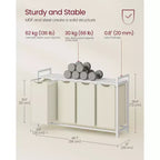 Cesto portabiancheria con separatore, 45,7 x 13 x 28,4 pollici, cesto per la biancheria con 4 sacchi estraibili e rimovibili, scaffale, struttura in metallo (40L)