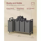 Cesto portabiancheria con separatore, 45,7 x 13 x 28,4 pollici, cesto per la biancheria con 4 sacchi estraibili e rimovibili, scaffale, struttura in metallo (40L)