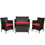 Costway Set da 4 mobili da esterno in rattan con tavolino e divano con cuscino turchese/rosso/grigio