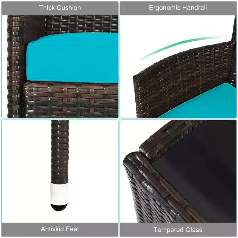 Costway Set da 4 mobili da esterno in rattan con tavolino e divano con cuscino turchese/rosso/grigio