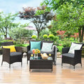 Costway 4PCS Outdoor Patio Rattan Furniture Set Table Shelf Sofa W/ Turquoise/Red/Gray Cushion