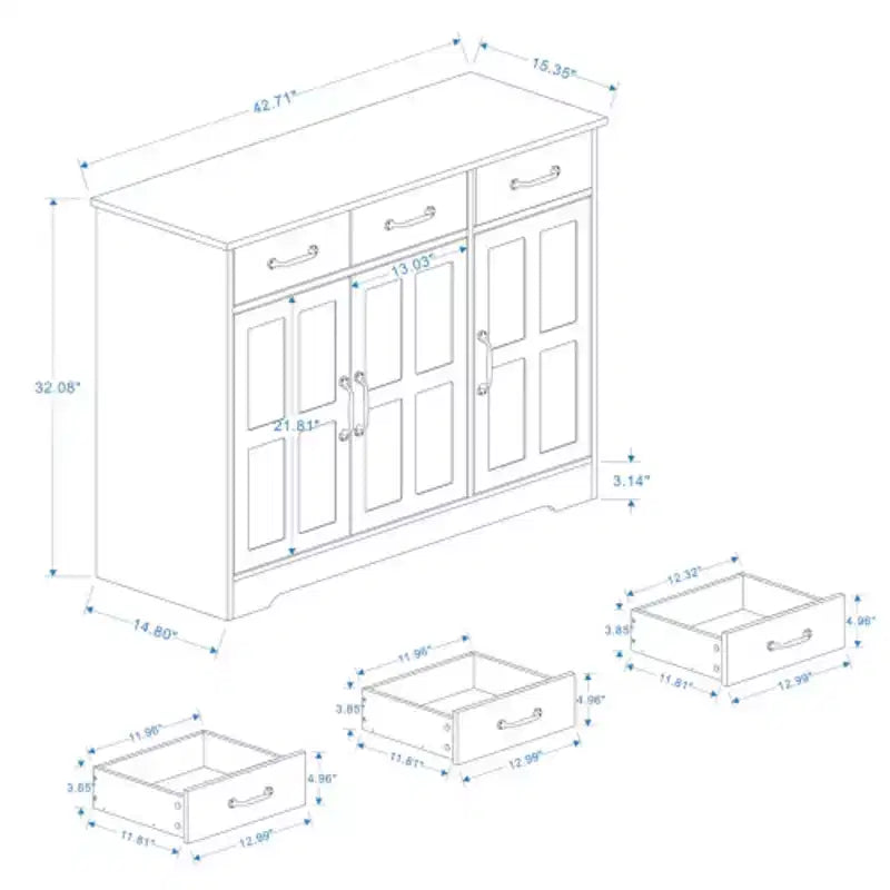 Credenza in Stile Rustico: 3 Ante, 3 Cassetti, Perfetta per la Sala da Pranzo