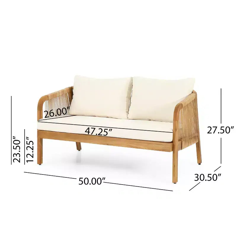 Christopher Knight Home Allerton Set da Salotto da Esterno a 4 Posti in Legno di Acacia e Vimini con Cuscini, Teak e Beige