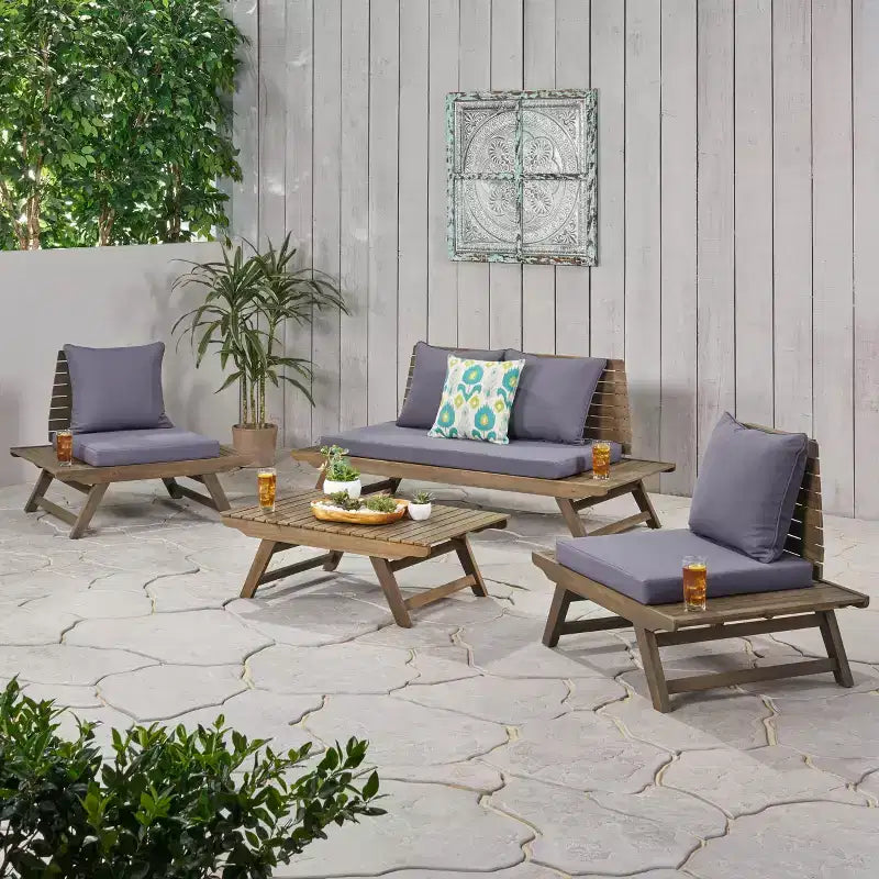 Christopher Knight Home Sedona Salotto da Esterno a 4 Posti in Legno di Acacia con Cuscini
