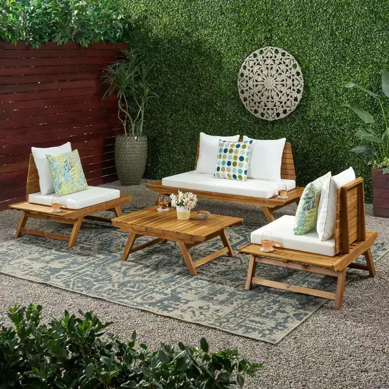 Christopher Knight Home Sedona Salotto da Esterno a 4 Posti in Legno di Acacia con Cuscini