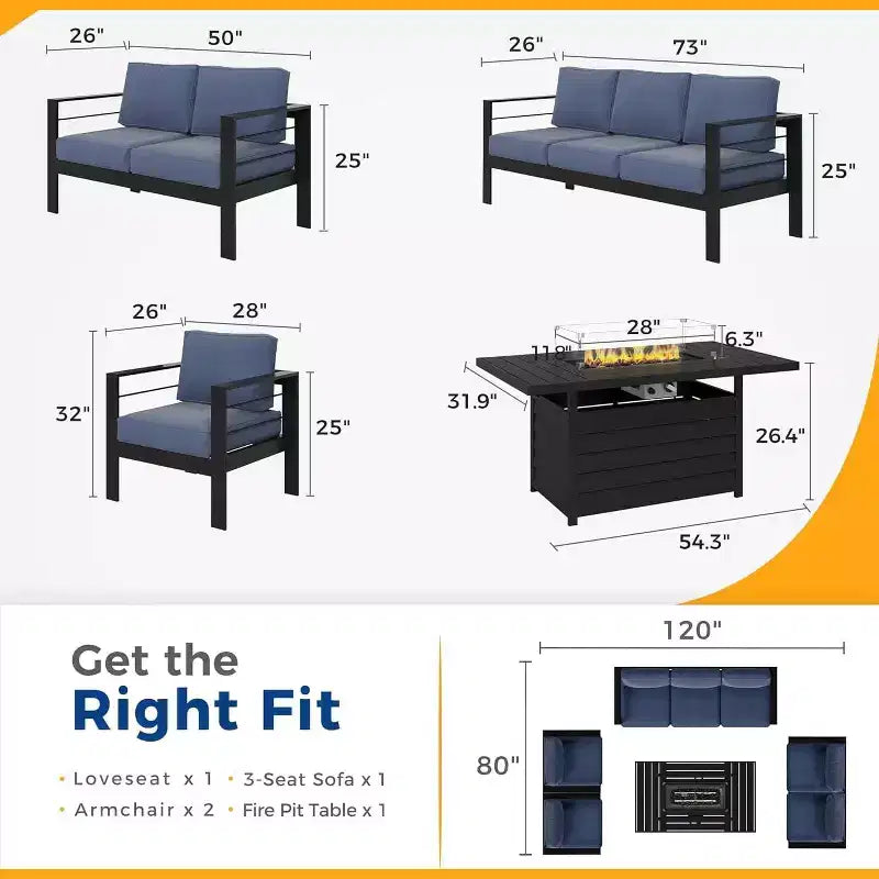 Ensemble de mobilier de jardin en aluminium Heynemo avec table brasero, mobilier d'extérieur en métal 4 pièces avec coussins pour jardin