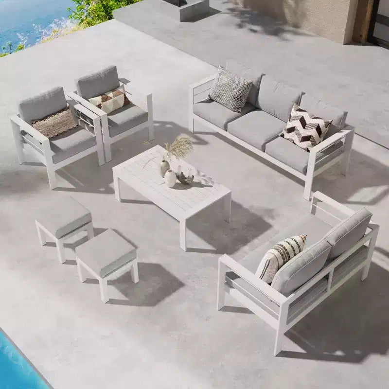 Set di mobili da patio da esterno in alluminio Heynemo con poggiapiedi, divano componibile in metallo da esterno con cuscino da 5 pollici e tavolino da caffè per balcone, giardino