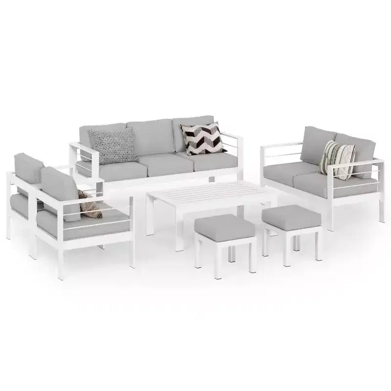Set di mobili da patio da esterno in alluminio Heynemo con poggiapiedi, divano componibile in metallo da esterno con cuscino da 5 pollici e tavolino da caffè per balcone, giardino
