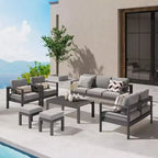 Set di mobili da patio da esterno in alluminio Heynemo con poggiapiedi, divano componibile in metallo da esterno con cuscino da 5 pollici e tavolino da caffè per balcone, giardino