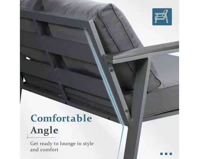 Heynemo Set Divani da Esterno in Alluminio da 5 Pezzi, Moderno Set Divano Sezionale in Metallo con Cuscini per Patio