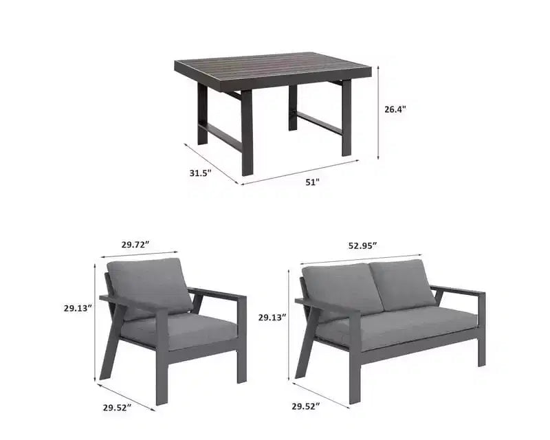 Heynemo Set Divani da Esterno in Alluminio da 5 Pezzi, Moderno Set Divano Sezionale in Metallo con Cuscini per Patio