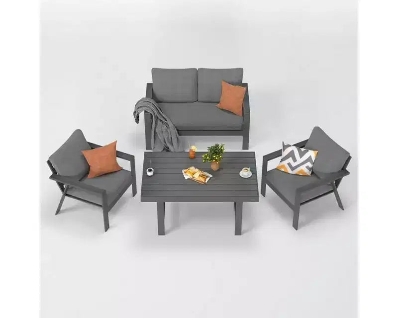 Heynemo Set Divani da Esterno in Alluminio da 5 Pezzi, Moderno Set Divano Sezionale in Metallo con Cuscini per Patio
