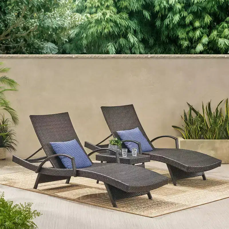 GDFStudio Soleil Set Salotto a Sdraio Regolabile da Esterno in Vimini a 3 Pezzi con Braccioli