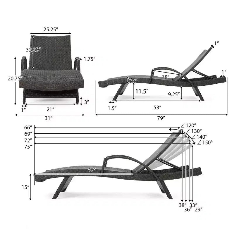 GDFStudio Soleil Set Salotto a Sdraio Regolabile da Esterno in Vimini a 3 Pezzi con Braccioli