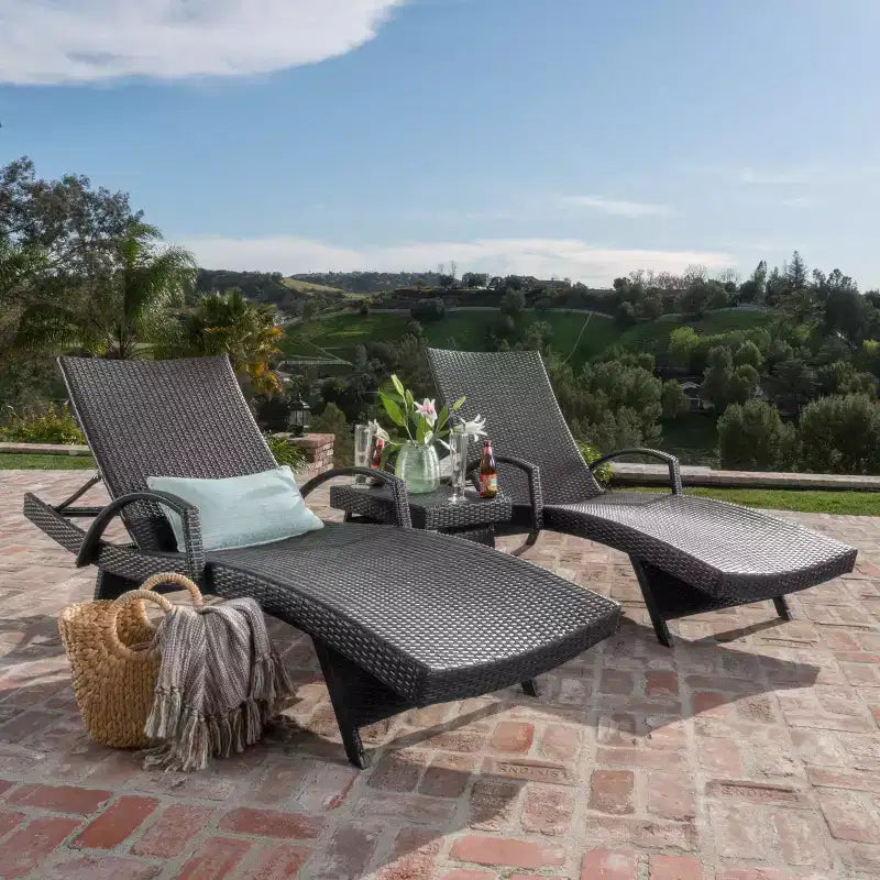GDFStudio Soleil Set Salotto a Sdraio Regolabile da Esterno in Vimini a 3 Pezzi con Braccioli