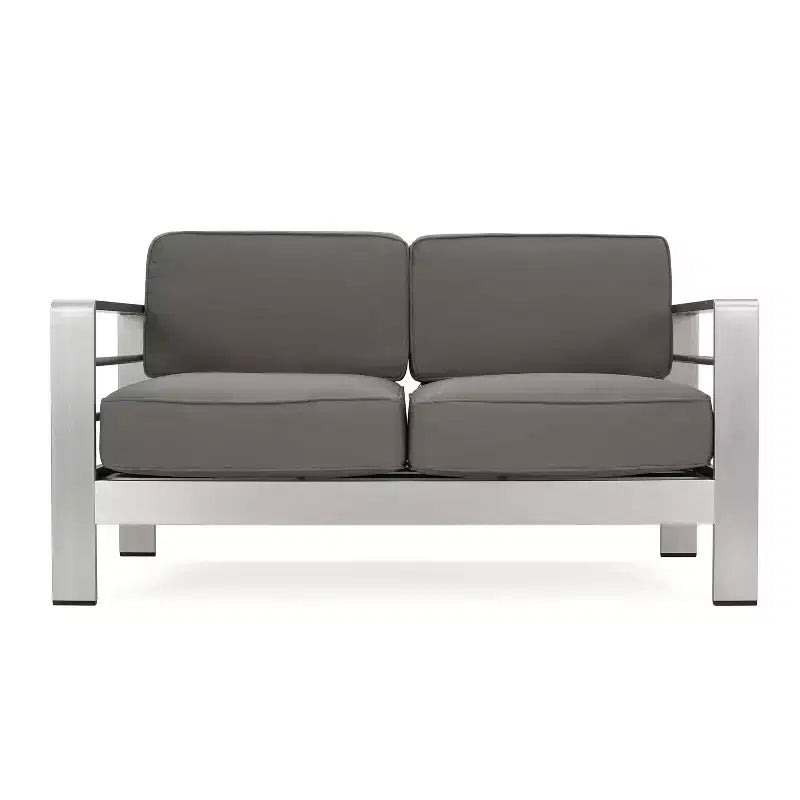 GDFStudio Crested Bay, Set da conversazione da esterno a 4 posti in alluminio con focolare grigio chiaro