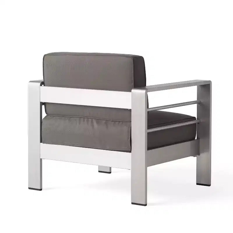 GDFStudio Crested Bay, Set da conversazione da esterno a 4 posti in alluminio con focolare grigio chiaro