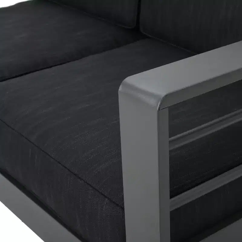 GDFStudio Crested Bay, Set da conversazione da esterno a 4 posti in alluminio con focolare grigio chiaro