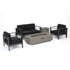 GDFStudio Crested Bay Outdoor Aluminum 4 Seater Chat Set with Light Gray Fire Pit