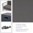 Ensemble de conversation extérieur 4 places GDFStudio Crested Bay en aluminium avec foyer gris foncé