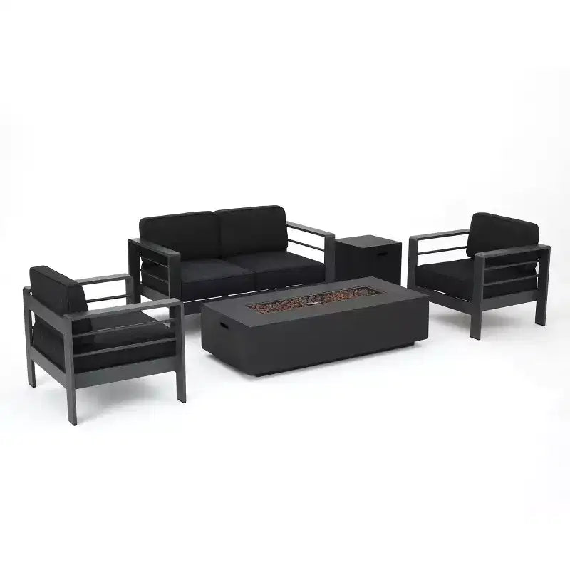 Ensemble de conversation extérieur 4 places GDFStudio Crested Bay en aluminium avec foyer gris foncé