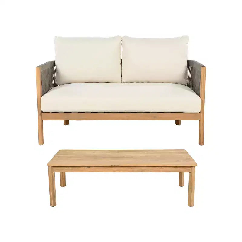 Set da salotto Christopher Knight Home Gilda con divanetto e tavolino da caffè in legno di acacia e corda intrecciata