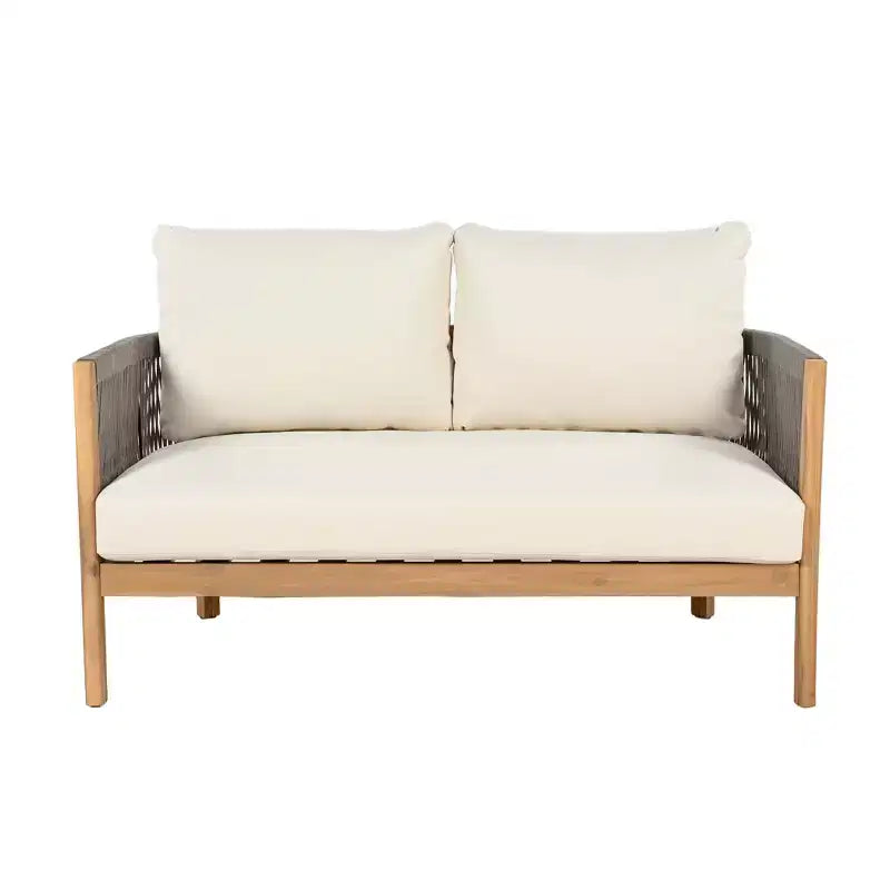 Set da salotto Christopher Knight Home Gilda con divanetto e tavolino da caffè in legno di acacia e corda intrecciata