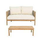 Set da salotto Christopher Knight Home Gilda con divanetto e tavolino da caffè in legno di acacia e corda intrecciata
