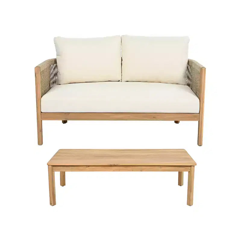 Set da salotto Christopher Knight Home Gilda con divanetto e tavolino da caffè in legno di acacia e corda intrecciata