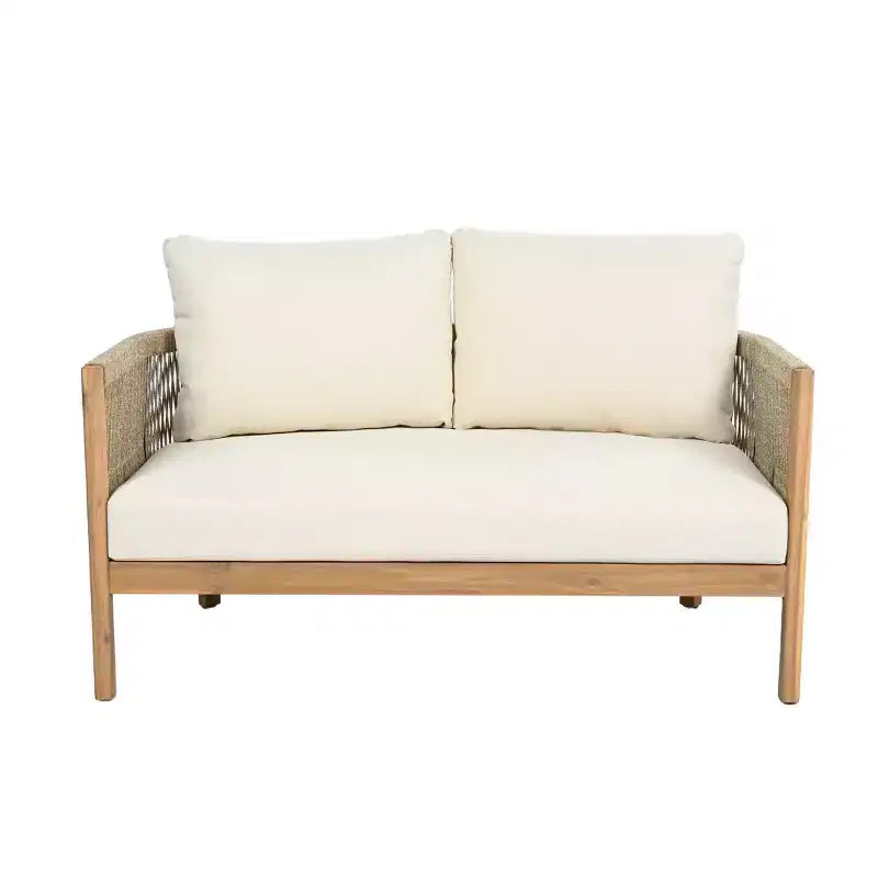 Set da salotto Christopher Knight Home Gilda con divanetto e tavolino da caffè in legno di acacia e corda intrecciata