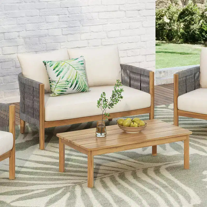Set da salotto Christopher Knight Home Gilda con divanetto e tavolino da caffè in legno di acacia e corda intrecciata