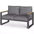 Heynemo Aluminum Outdoor Loveseat, All-Weather Metal Patio Furniture Sofa, Patio Sofa Chair for Porch Backyard Garden