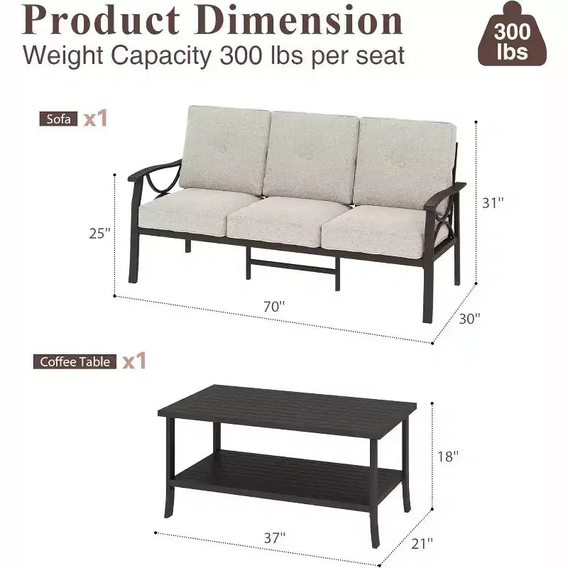 Heynemo Set di mobili da esterno per patio, 2 pezzi, set da conversazione da patio, set di mobili in metallo con divano a 3 posti
