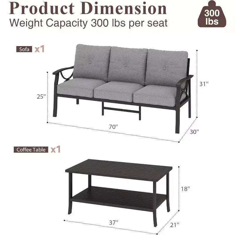 Heynemo Set di mobili da esterno per patio, 2 pezzi, set da conversazione da patio, set di mobili in metallo con divano a 3 posti
