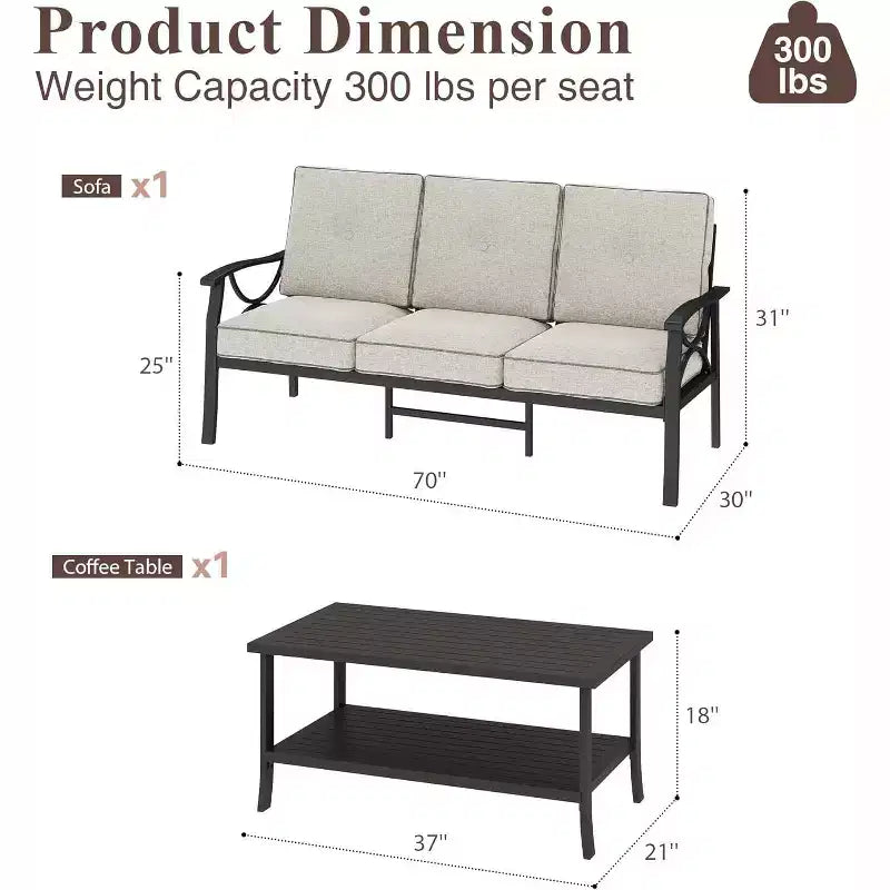 Heynemo Set di mobili da esterno per patio, 2 pezzi, set da conversazione da patio, set di mobili in metallo con divano a 3 posti