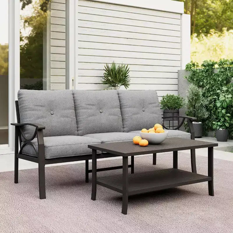 Heynemo Set di mobili da esterno per patio, 2 pezzi, set da conversazione da patio, set di mobili in metallo con divano a 3 posti