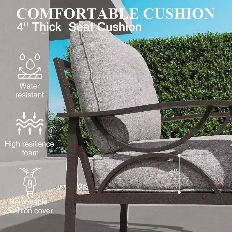 Heynemo Set di mobili da esterno per patio, 6 pezzi, con tavolino da caffè e poggiapiedi, set di mobili in metallo per portico e cortile, colore caffè