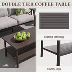 Heynemo Set di mobili da esterno per patio, 6 pezzi, con tavolino da caffè e poggiapiedi, set di mobili in metallo per portico e cortile, colore caffè