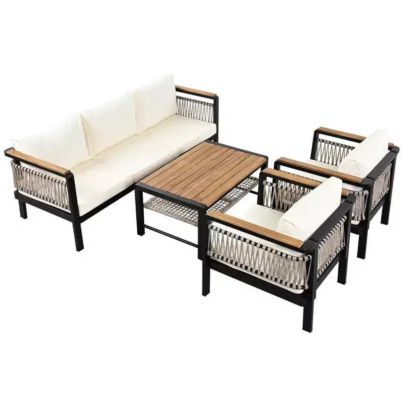 Set Divano Sezionale da Esterno a 4 Pezzi, Salotto da Giardino per 5 Persone con Cuscini e Tavolino da Caffè - ModernLuxe