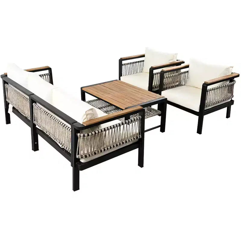 Set Divano Sezionale da Esterno a 4 Pezzi, Salotto da Giardino per 5 Persone con Cuscini e Tavolino da Caffè - ModernLuxe