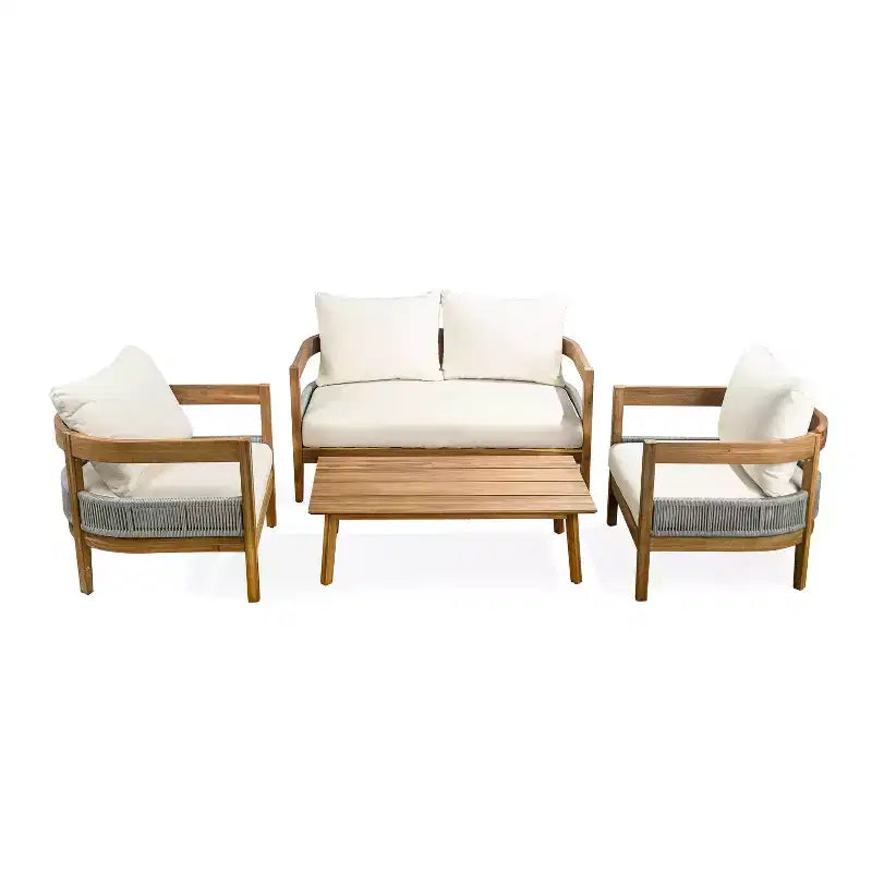 Christopher Knight Home Olympia, set da 4 pezzi per esterni in legno di acacia, beige/teak