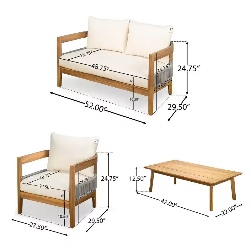 Christopher Knight Home Olympia, set da 4 pezzi per esterni in legno di acacia, beige/teak
