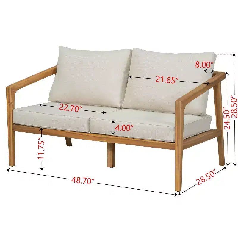 Christopher Knight Home Osborn Set 4 Pezzi da Esterno con Cuscino, in Legno di Acacia, Design a Doghe, Teak/Beige