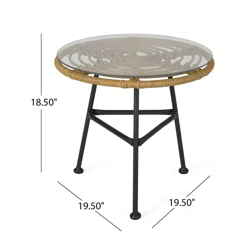 Christopher Knight Home Spinnaker Set Salotto da Esterno Boho 3 Pezzi in Vimini e Vetro Temperato, Marrone Chiaro/Nero